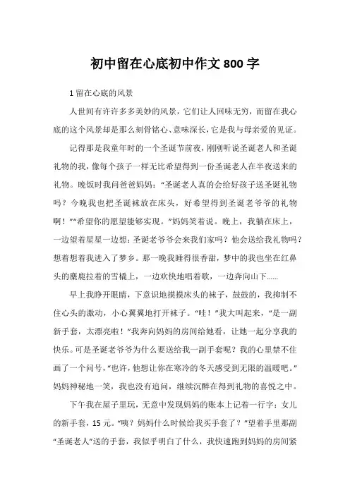 初中留在心底初中作文800字