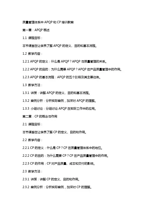 质量管理体系中APQP和CP培训教案