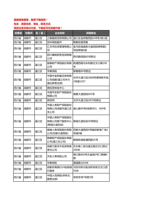 新版四川省成都市温江区保险企业公司商家户名录单联系方式地址大全125家