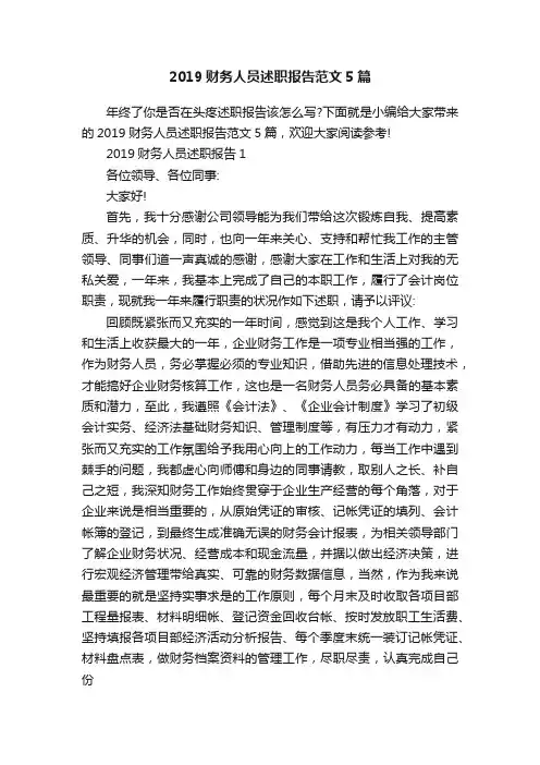 2019财务人员述职报告范文5篇