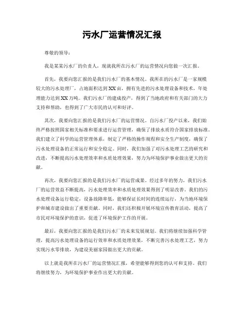 污水厂运营情况汇报