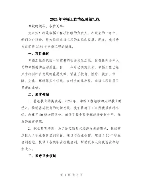 2024年幸福工程情况总结汇报