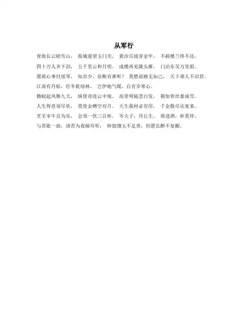 从军行青海长云暗雪山这首诗的诗意