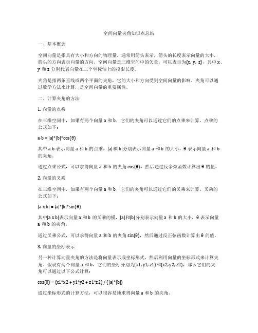 空间向量夹角知识点总结