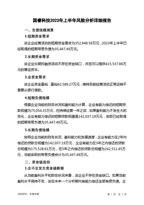 600562国睿科技2023年上半年财务风险分析详细报告