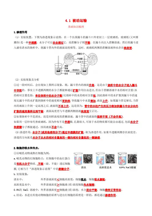 2024年同步备课高中生物4.1被动运输同步训练教师版新人教版必修1