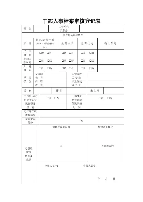 干部档案任前联审登记表