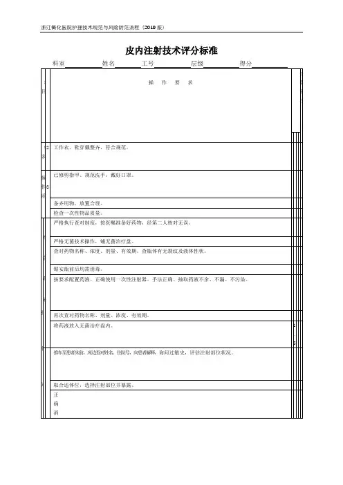 皮内注射护理评分表