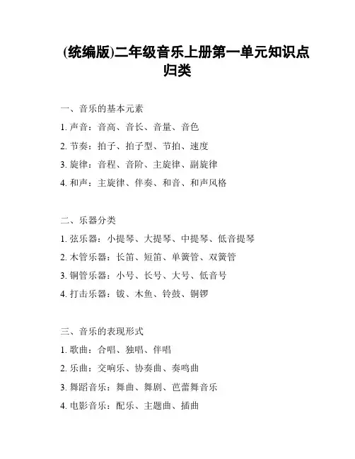 (统编版)二年级音乐上册第一单元知识点归类