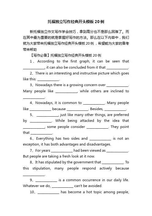 托福独立写作经典开头模板20例