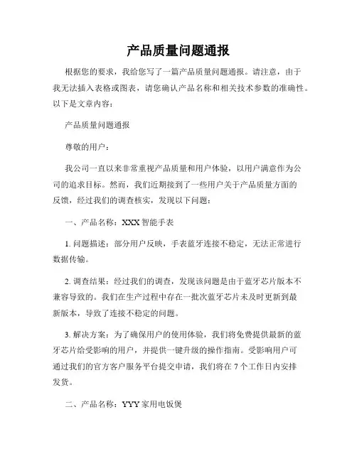 产品质量问题通报