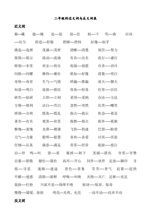 二年级下册语文近、反义词及多音字等