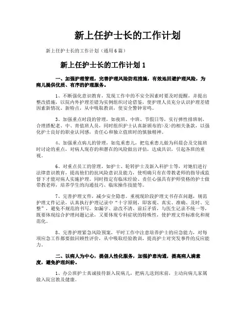新上任护士长的工作计划