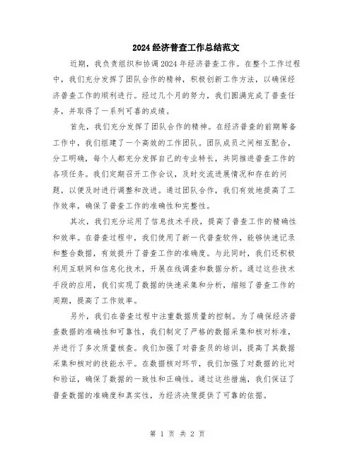 2024经济普查工作总结范文