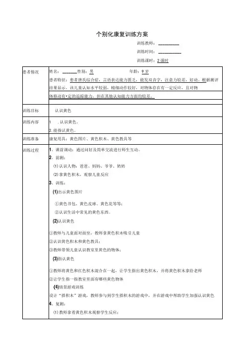 个别化康复训练方案—认识黄色