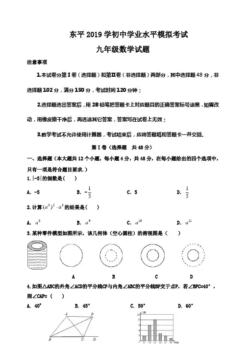 (东平)九年级(一模)数学试题及答案案