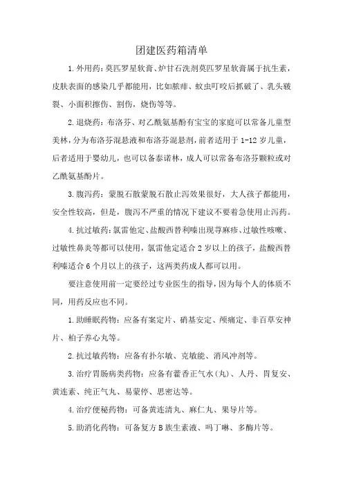 团建医药箱清单