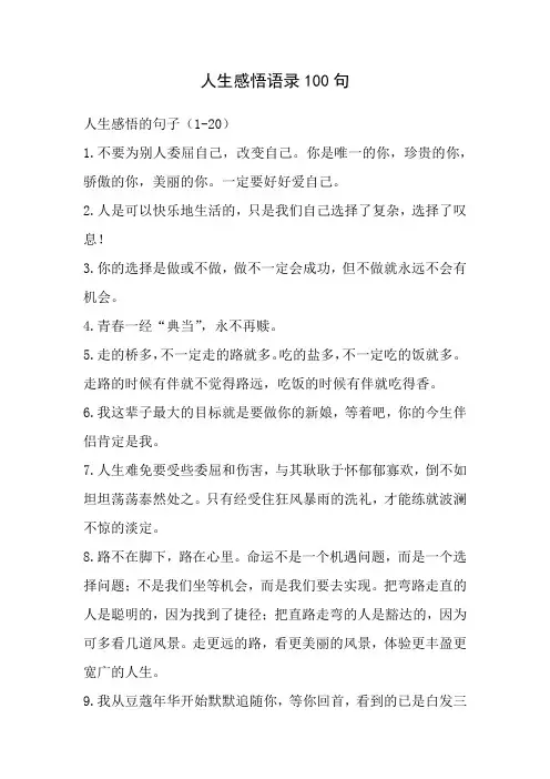 人生感悟语录100句