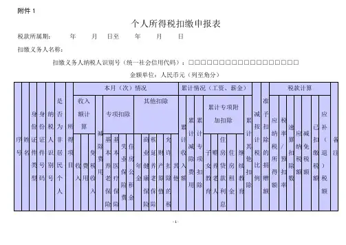 《个人所得税扣缴申报表》及填表说明