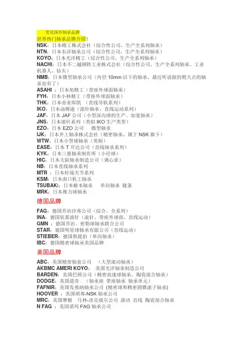 常见国外轴承品牌