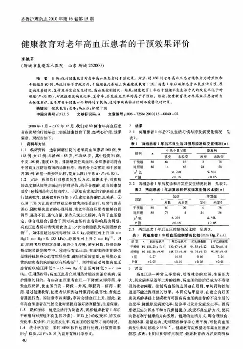 健康教育对老年高血压患者的干预效果评价