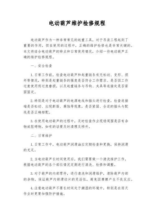 电动葫芦维护检修规程