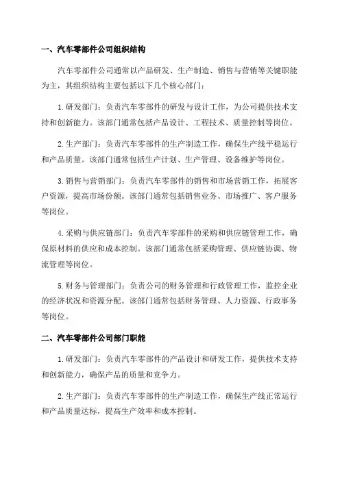 2024年汽车零部件公司组织结构部门职能商业模式