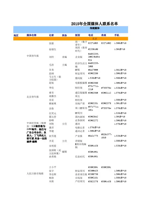 2015年全国各省平媒联系名单