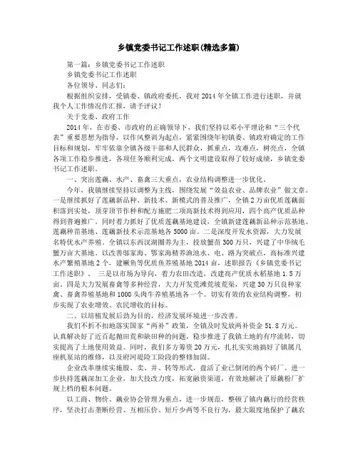 乡镇党委书记工作述职(精选多篇)