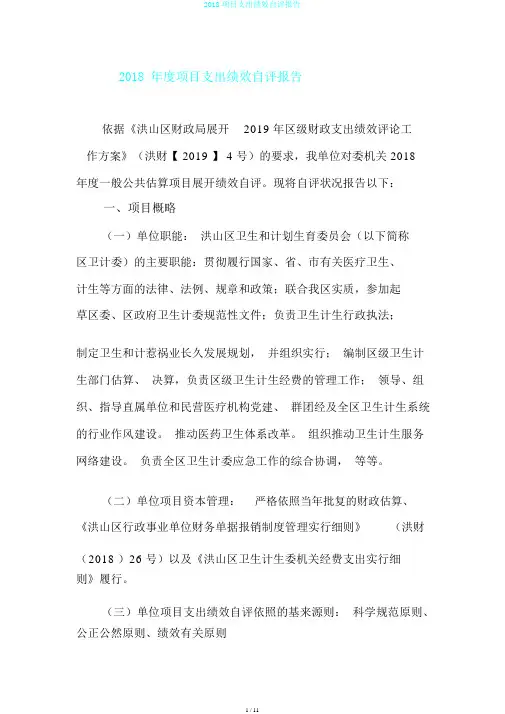 2018项目支出绩效自评报告