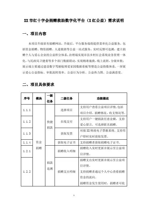 XX市红十字会捐赠救助数字化平台(X红公益)需求说明