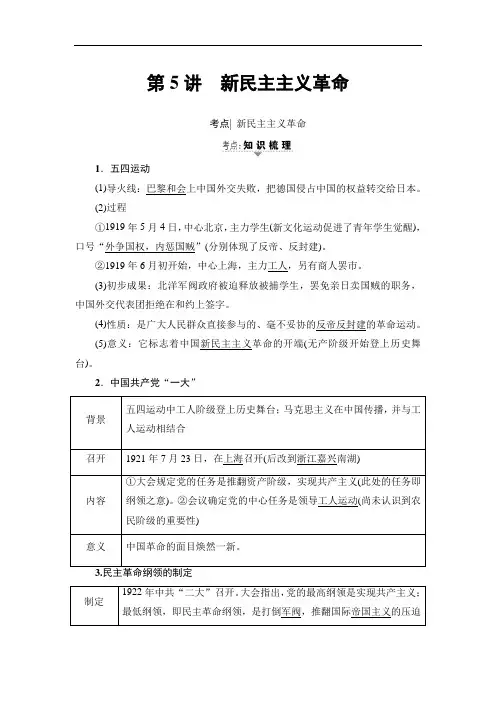 浙江省2018高考历史大一轮选考复习检测 专题2 第5讲 新民主主义革命 含答案 精品