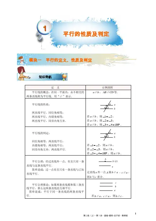 初一几何平行线的性质及判定.