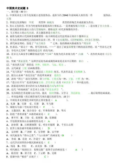 中国美术史试题及答案