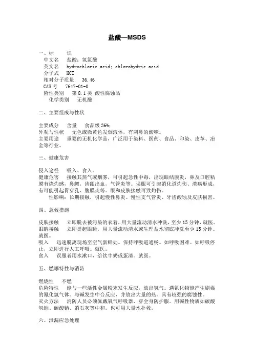 盐酸MSDS