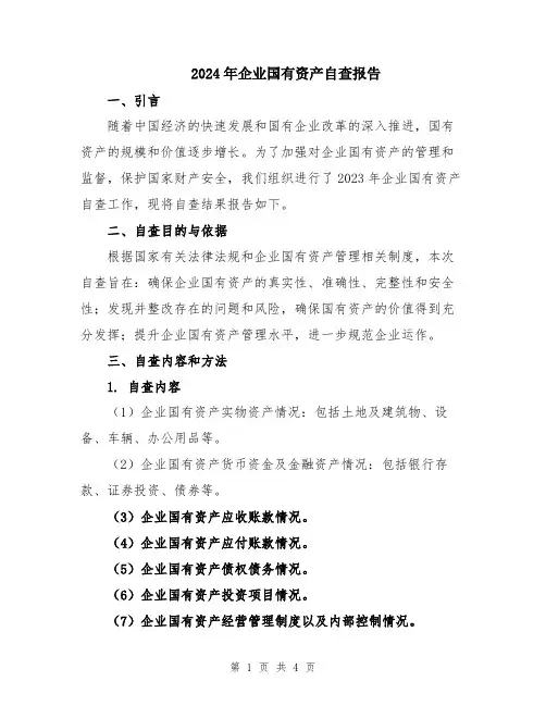 2024年企业国有资产自查报告