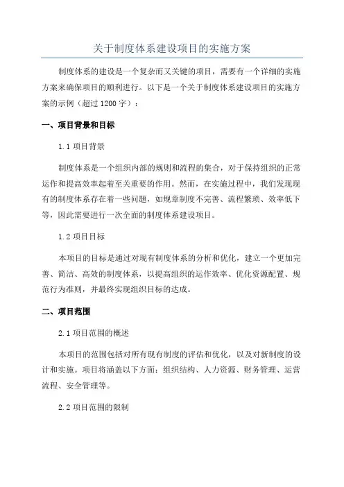 关于制度体系建设项目的实施方案