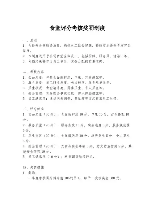 食堂评分考核奖罚制度