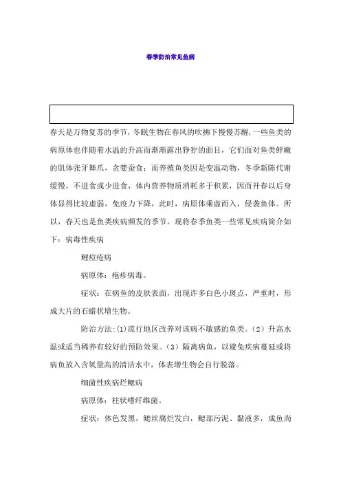 春季防治常见鱼病