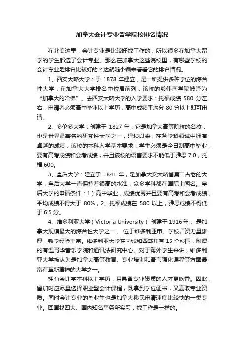 加拿大会计专业留学院校排名情况