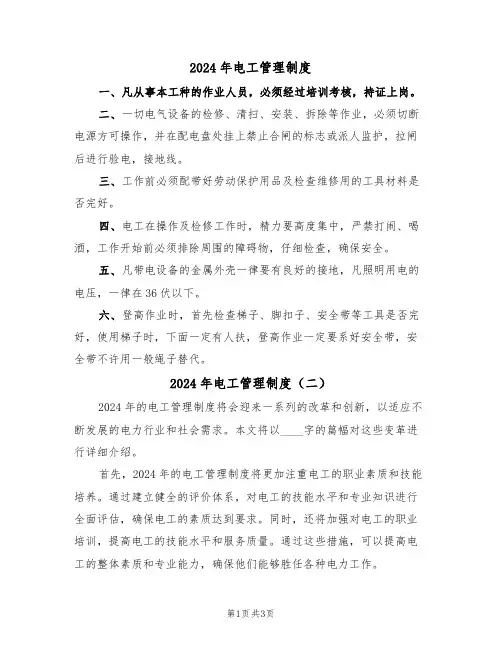 2024年电工管理制度(二篇)