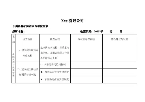 集团公司对煤矿防治水工作专项检查表