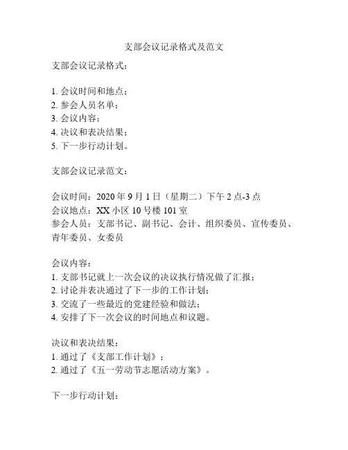 支部会议记录格式及范文