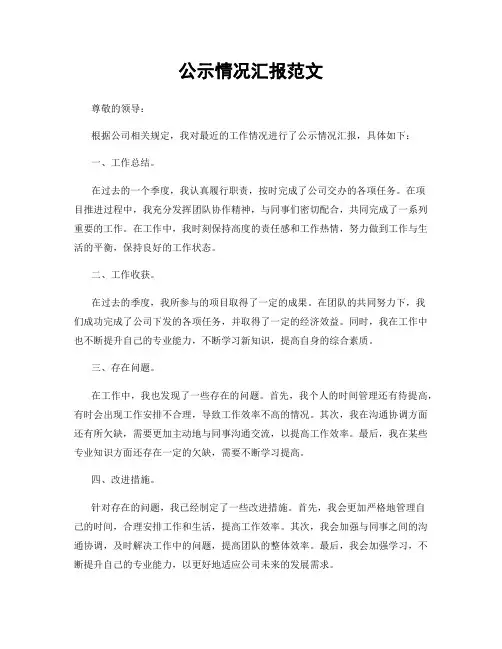 公示情况汇报范文