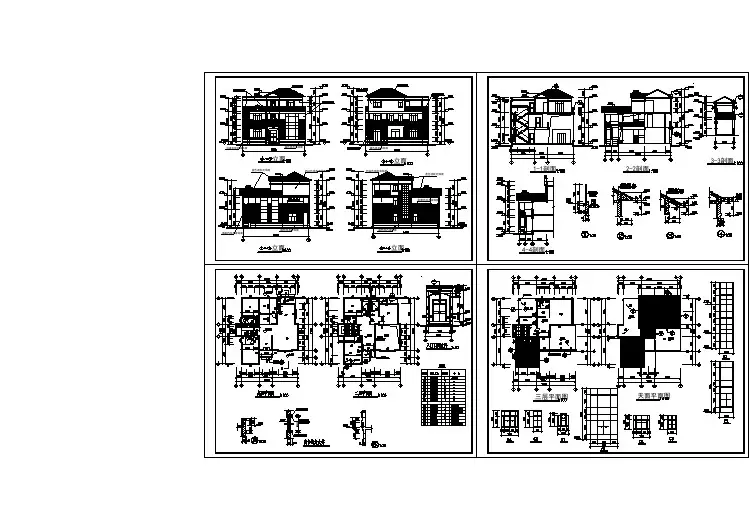 某三层单家独院式别墅建筑设计施工图纸(含效果图)