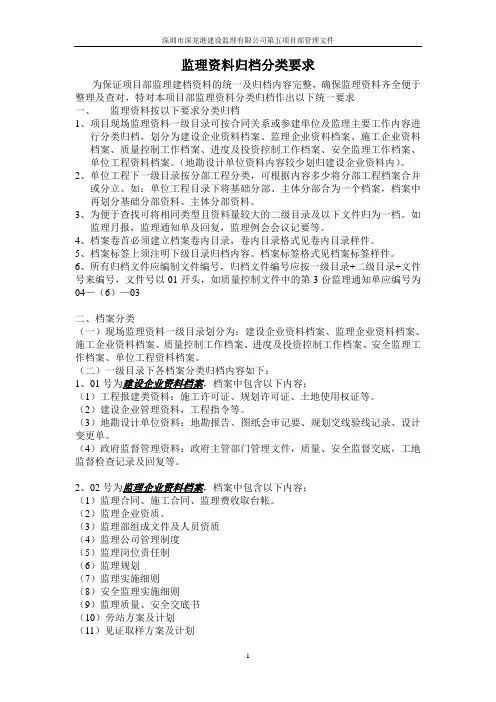 监理资料归档分类要求
