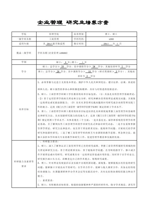 企业管理研究生培养方案