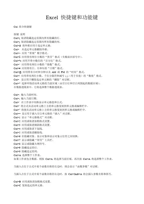EXCEL快捷键和功能键大全