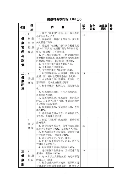 健康村指导评估指标