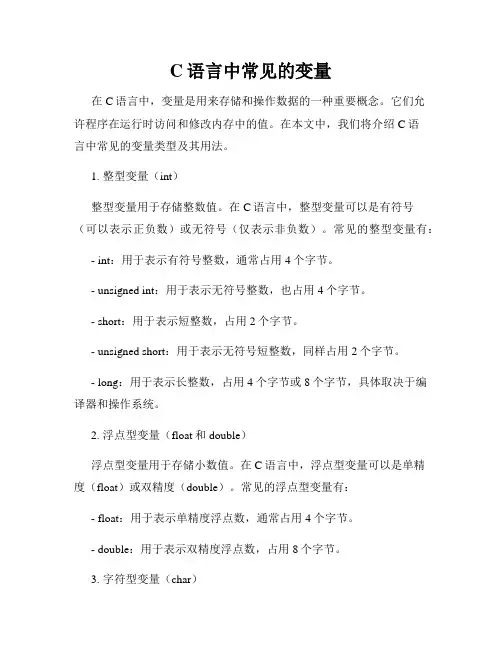 C语言中常见的变量